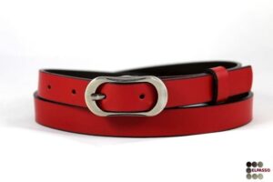 Pasek damski czerwony szerokość 2 cm Elpasso PDS 01 Czerwony pasek skórzany z elegancką owalną klamrą srebrną